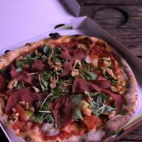 Vegan pizza with kamut crust.  Really big one and delicious! (10€) at Lore Pizzeria in Lecce