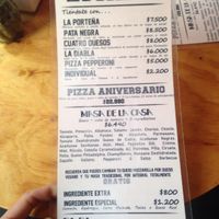Menu at Pizzeria Ecuador  in Valparaiso