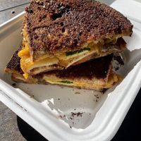 Yummy Vegan breakfast sandwich with French toast for bread!  at Common Roots Cafe in Rye