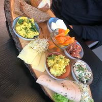 Large hearty breakfast  at Vabiou's in Hamburg