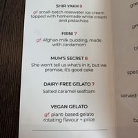 Desert menu 1 at Afghan Kitchen in Surrey