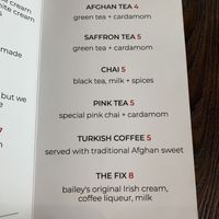 Desert menu 2 at Afghan Kitchen in Surrey