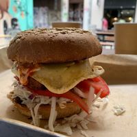 Sweet potato burger. at Vegan Beat in Athens