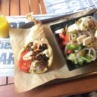 gyros wrap and greek salad with the homemade lemonade - incredibly delicious at Vegan Beat in Athens