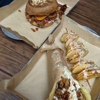 Gyros burger and space gyros wrap at Vegan Beat in Athens
