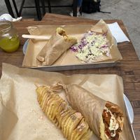 Space Gyros with salad and potatoes  at Vegan Beat in Athens