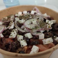 The Greek salad. There's a bunch of croutons underneath that you cannot see!  at Vegan Beat in Athens