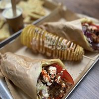 Gyros and spiral potato at Vegan Beat in Athens