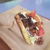 Superfluffy pita with mushroom gyros and amazaing Tzatziki for 3.90 only at Vegan Beat in Athens