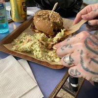 Gyros burger with coleslaw side   at Vegan Beat in Athens