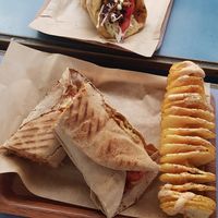 Amazing food, space gyros and minced wrap. at Vegan Beat in Athens