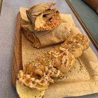 Lahmajun and spiral potato  at Vegan Beat in Athens