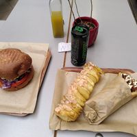 Lemonade, Burger, chips and gyros at Vegan Beat in Athens