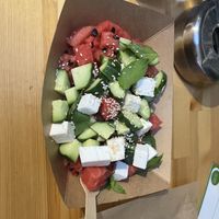 Summer salad with watermelon, mint and feta   at Vegan Beat in Athens