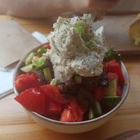 Salad with vegan feta cream (yummy!) at Vegan Beat in Athens
