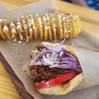 Gyros and spiral potato at Vegan Beat in Athens