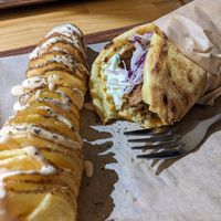 Space Gyros and spiral potatoes at Vegan Beat in Athens