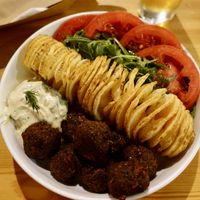 Meatballs and fried potato   at Rhino Vegan Beat in Athens