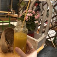 lemonade (cute pasta straw!)  at Rhino Vegan Beat in Athens