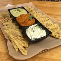 Pitta and dips   at Rhino Vegan Beat in Athens