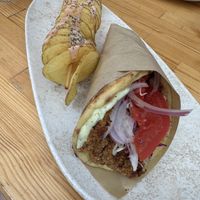 Space Gyros COMBO with sunflower mince substituting the mushrooms   at Vegan Beat in Athens