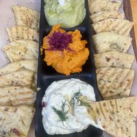 Humous, vegan tzatziki and skordalia  at Vegan Beat in Athens