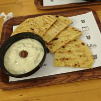 Tzatziki with pita at Rhino Vegan Beat in Athens
