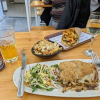 Epic Pastitsio and Gyros with some truffle fries at Rhino Vegan Beat in Athens