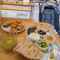 Tofu nuggets and mezze platter at Rhino Vegan Beat in Athens