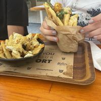 Tofu souvlaki and truffle chips 😋  at Rhino Vegan Beat in Athens