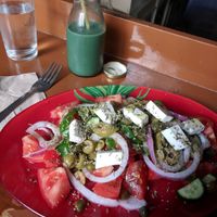 Vegan greek salad at Rhino Vegan Beat in Athens