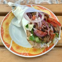 This was the real star. The Oyster Mushroom Gyro. DELICIOUS. 5/5 at Rhino Vegan Beat in Athens