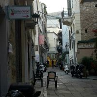 Sign from the side street off Pandrossou at Vegan Beat in Athens