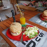 Red bean and mushroom burger at Vegan Beat in Athens