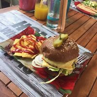 Red bean and mushroom burger at Vegan Beat in Athens