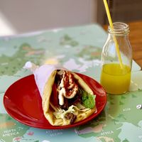 Straw made from Pasta and the best vegan Gyros! So so good!  at Vegan Beat in Athens