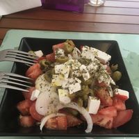 Greek salad at Vegan Beat in Athens