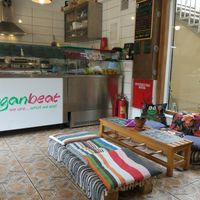 Some regular tables but also this little low table area at Vegan Beat in Athens