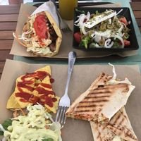 Gyro, salad and nugget tortilla wrap  at Vegan Beat in Athens