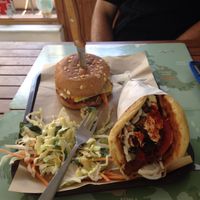 Beetroot burger and mushroom gyros- wow! at Vegan Beat in Athens