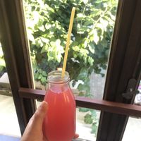 Kombucha with pasta straw  at Vegan Beat in Athens