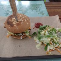 Veggie burger at Vegan Beat in Athens