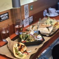 Mushroom Gyros and Greek salad with ‘cheese' at Vegan Beat in Athens