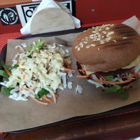 Vegan mushroom burger at Vegan Beat in Athens
