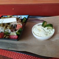 Greek salade and tzaziki at Vegan Beat in Athens