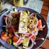 Greek salad at Vegan Beat in Athens