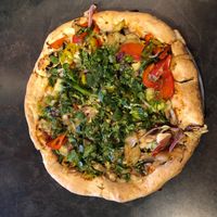 Build your own veg pizza dine-in. Ate on the back porch by the river, it was a beautiful day. at Pie Five Pizza in Branson