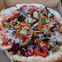 my vegan pizza from pie five at Pie Five Pizza in Branson