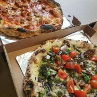 Pizza with seitan and veggie pizza. at Pizzeria Verace - Streliska in Ljubljana