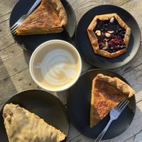 Quiche, galette, scone, latte  at Dark Hall Coffee in Phoenix